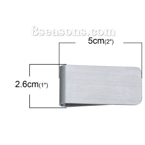 Picture of 304 Stainless Steel Money Clip Rectangle Silver Tone Blank Stamping Tags 50mm(2") x 26mm(1"), 20 PCs