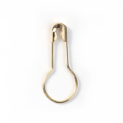 Picture of Brass Safety Pin Brooches Findings Round Gold Plated 21mm( 7/8") x 9mm( 3/8"), 2000 PCs                                                                                                                                                                       