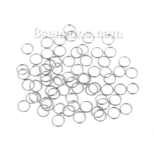 Picture of (22 gauge) 304 Stainless Steel Double Split Jump Rings Findings Round Silver Tone 8mm Dia., 5000 PCs