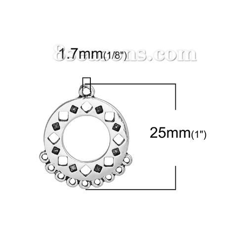 Picture of 4 PCs Zinc Based Alloy Chandelier Connectors Antique Silver Color Round Geometric Hollow 25mm x 22mm