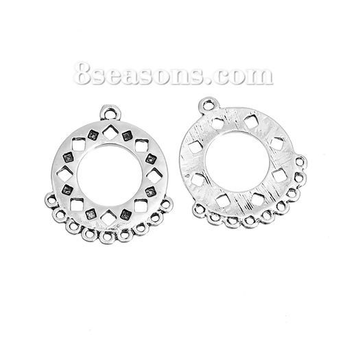 Picture of 4 PCs Zinc Based Alloy Chandelier Connectors Antique Silver Color Round Geometric Hollow 25mm x 22mm