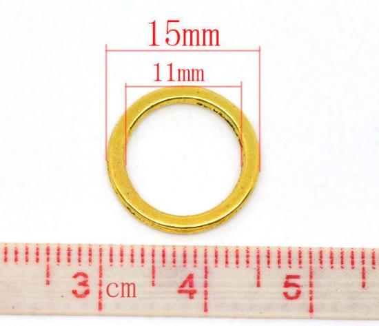 Picture of 1.4mm Zinc Based Alloy Closed Soldered Jump Rings Findings Round Gold Tone Antique Gold 15mm Dia, 20 PCs