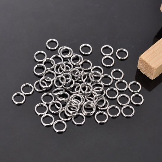 Picture of 304 Stainless Steel Open Jump Rings Findings Round Silver Tone 5mm( 2/8") Dia, 500 PCs