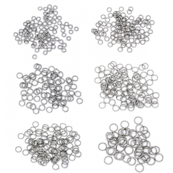 Picture of 304 Stainless Steel Open Jump Rings Findings Round Silver Tone 5mm( 2/8") Dia, 500 PCs