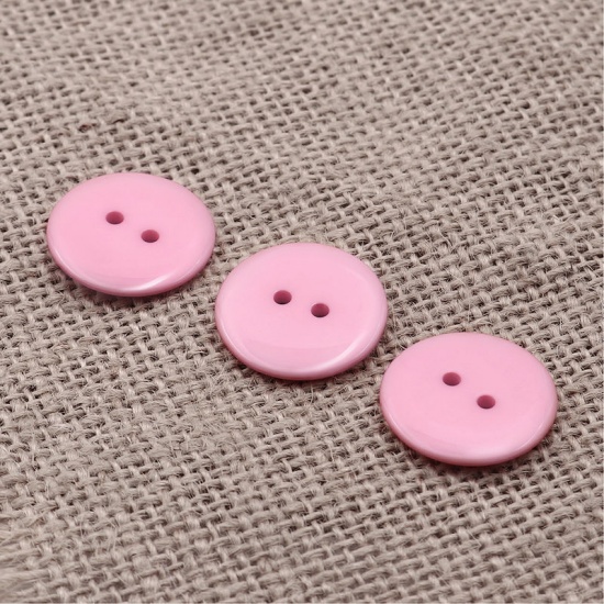 Picture of Resin Sewing Buttons Scrapbooking 2 Holes Round Pink 23mm( 7/8") Dia, 50 PCs