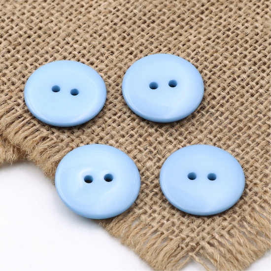 Picture of Resin Sewing Buttons Scrapbooking 2 Holes Round Blue 23mm( 7/8") Dia, 50 PCs