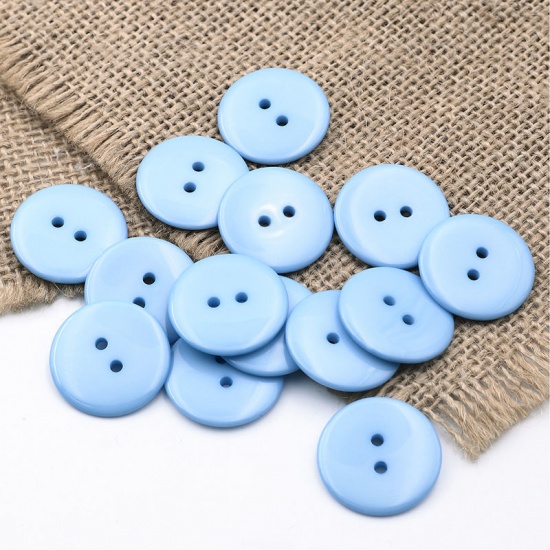 Picture of Resin Sewing Buttons Scrapbooking 2 Holes Round Blue 23mm( 7/8") Dia, 50 PCs