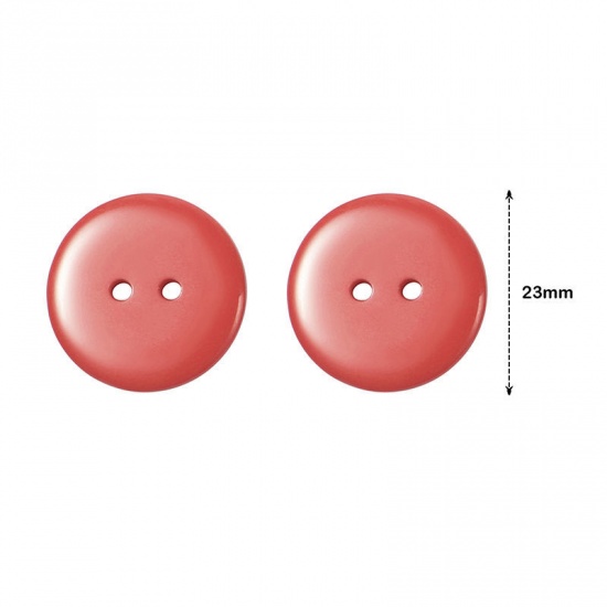 Picture of Resin Sewing Buttons Scrapbooking 2 Holes Round Red 23mm( 7/8") Dia, 50 PCs
