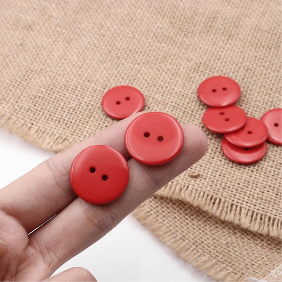 Picture of Resin Sewing Buttons Scrapbooking 2 Holes Round Red 23mm( 7/8") Dia, 50 PCs