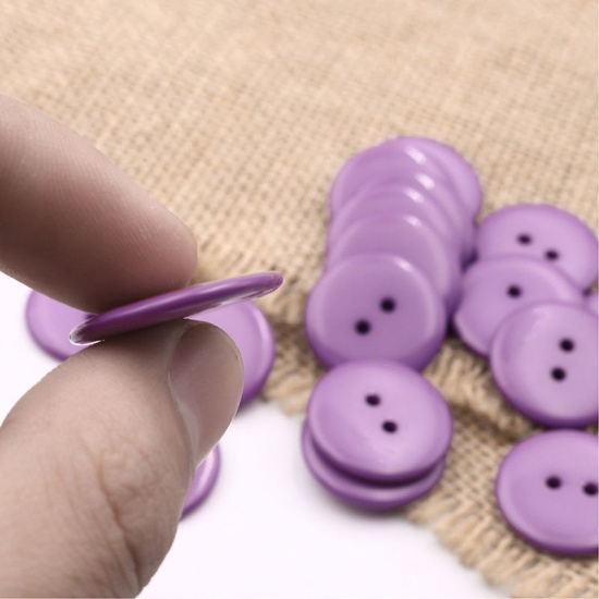 Picture of Resin Sewing Buttons Scrapbooking 2 Holes Round Purple 23mm( 7/8") Dia, 50 PCs