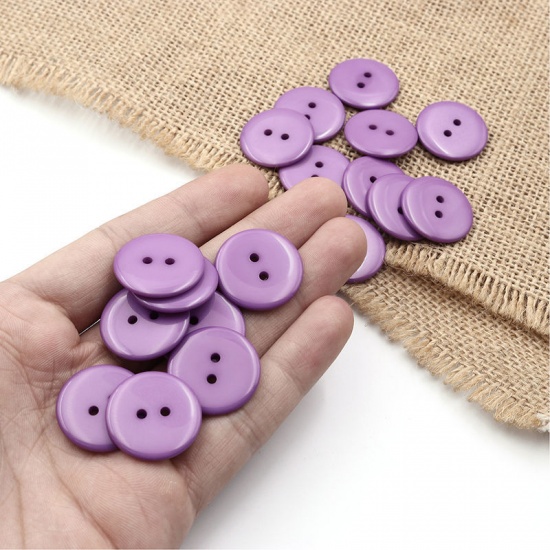 Picture of Resin Sewing Buttons Scrapbooking 2 Holes Round Purple 23mm( 7/8") Dia, 50 PCs