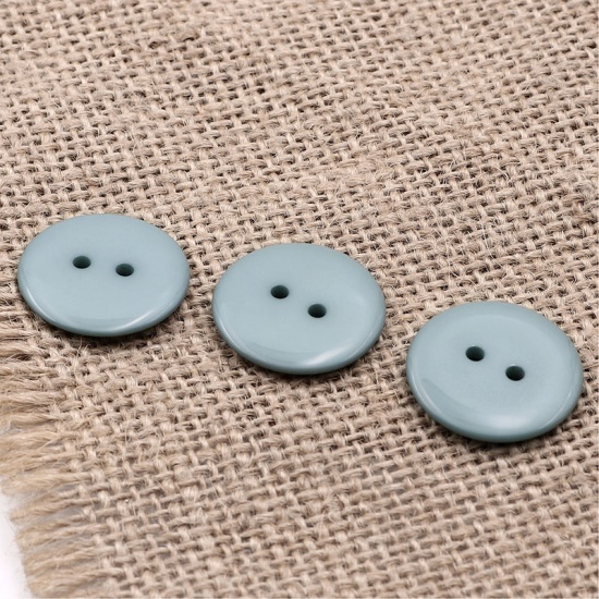 Picture of Resin Sewing Buttons Scrapbooking 2 Holes Round Cyan 23mm( 7/8") Dia, 50 PCs
