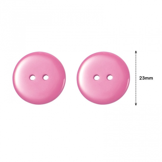 Picture of Resin Sewing Buttons Scrapbooking 2 Holes Round Fuchsia 23mm( 7/8") Dia, 50 PCs