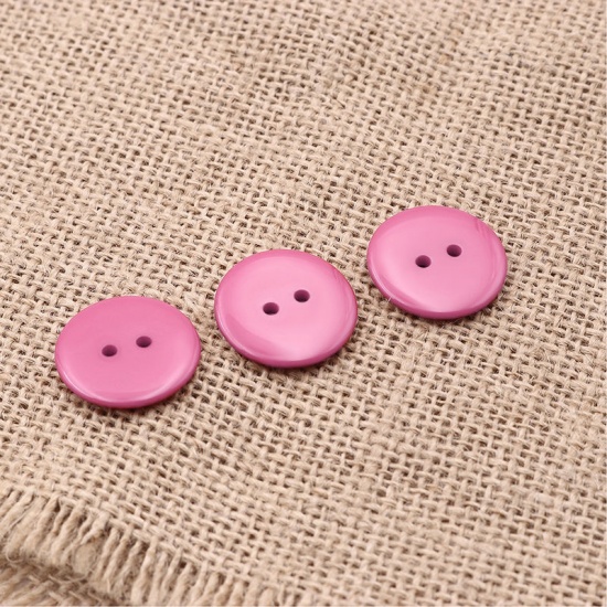 Picture of Resin Sewing Buttons Scrapbooking 2 Holes Round Fuchsia 23mm( 7/8") Dia, 50 PCs