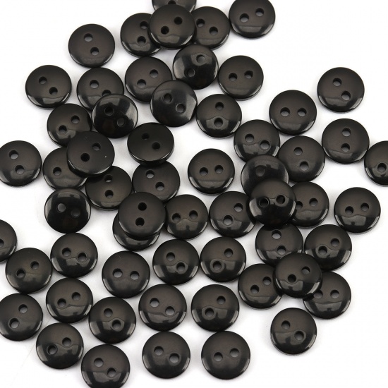 Picture of Resin Sewing Buttons Scrapbooking 2 Holes Round Black 9mm( 3/8") x 2mm( 1/8"), 500 PCs