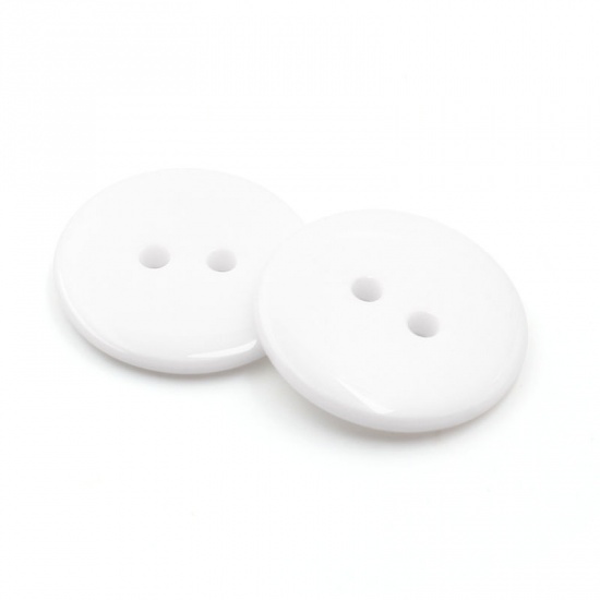 Picture of Resin Sewing Buttons Scrapbooking 2 Holes Round White 23mm( 7/8") Dia, 50 PCs