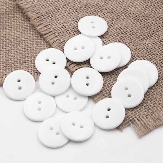 Picture of Resin Sewing Buttons Scrapbooking 2 Holes Round White 23mm( 7/8") Dia, 50 PCs