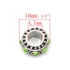 Bild von Zinklegierung + Strass European Stil Charm European Stil Perlen Rund mit Strass Grün Strass, etwa 10mm D., Loch:Ca 4.7mm, 10 Stück