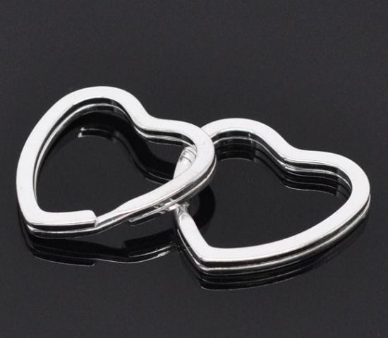 Bild von Eisen(Legierung) Schlüsselkette & Schlüsselring Herz Versilbert Muster 3.1cm x 3.1cm, 1 Stück