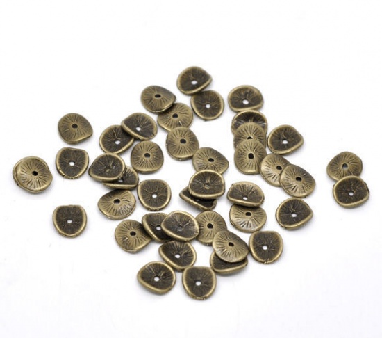 Bild von Zinklegierung Spacer gewellte Scheibe Zwischenperlen Bronzefarbe ca. 10mm x 9mm, Loch:ca. 1mm, 100 Stücke