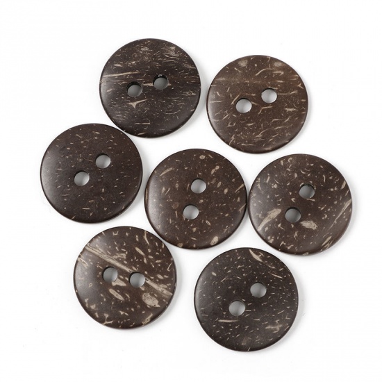 Picture of Coconut Shell Sewing Buttons Scrapbooking 2 Holes Round Brown 3.8cm(1 4/8") Dia, 20 PCs
