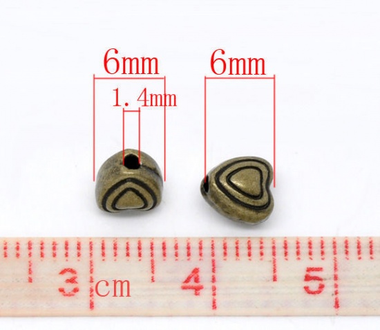Picture of Zinc Based Alloy Spacer Beads Heart Antique Bronze Carved About 6mm x 6mm, Hole:Approx 1.4mm, 20 PCs