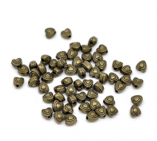 Immagine di Lega di Zinco Separatori Perline Cuore Bronzo Antico Placcato Cuore Scolpisce Colore Placcato Circa 6mm x 6mm, Foro:Circa 1.4mm, 20 Pz