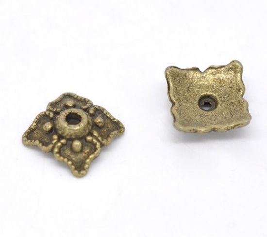 Picture of Zinc Based Alloy Beads Caps Square Antique Bronze (Fits 14mm-20mm Beads) 8mm x 8mm, 100 PCs