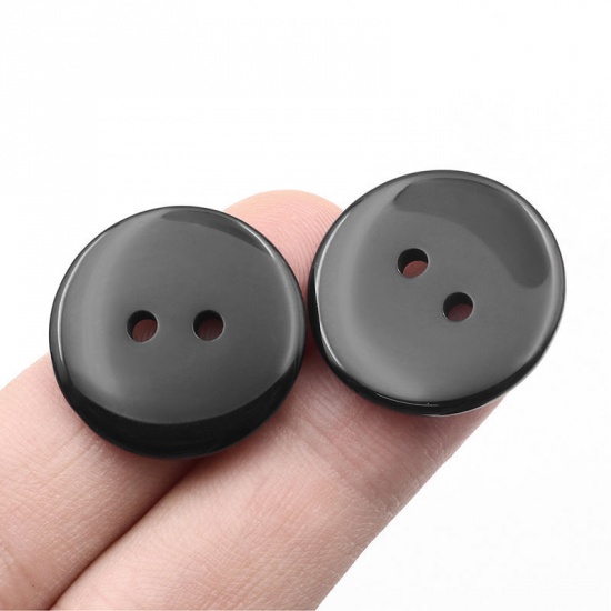 Picture of Resin Sewing Buttons Scrapbooking 2 Holes Round Black 23mm( 7/8") Dia, 50 PCs