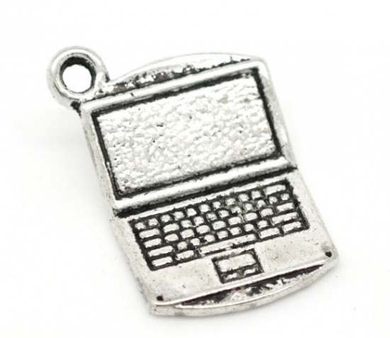 Picture of Graduation Jewelry Zinc Based Alloy Charms Laptop Antique Silver Color 21mm( 7/8") x 15mm( 5/8"), 30 PCs