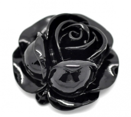 Picture of Resin Embellishments Rose Flower Black 27mm x 27mm, 2 PCs
