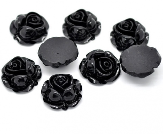 Picture of Resin Embellishments Rose Flower Black 27mm x 27mm, 2 PCs