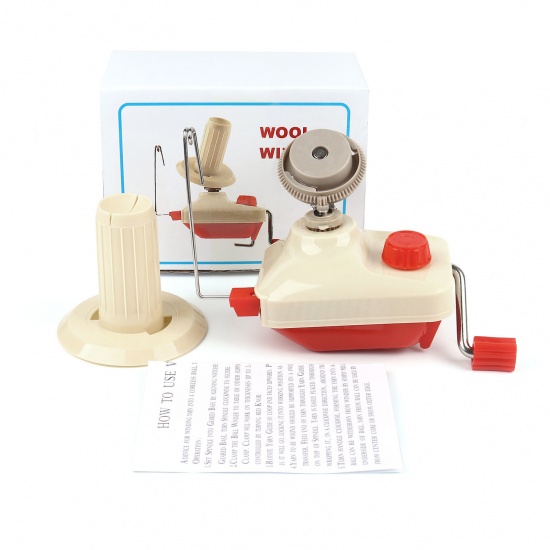 Picture of Plastic Hand-Operated Yarn/Fiber/Wool/String Ball Skein Winder Beige & Red 26.0x18.0cm(10 1/4"x7 1/8"), sold per packet of 1