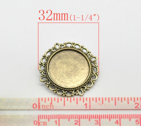 Immagine di Lega di Zinco Spilla Accessori Tondo Tono del Bronzo Basi per Cabochon (Addetti 20.5mm) 3.2cm Dia, 2 Pz
