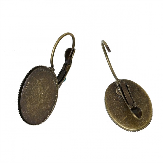 Picture of Brass Clip On Earring Cabochon Settings Oval Antique Bronze (Fits 18mm x 13mm) 30mm(1 1/8") x 13mm( 4/8"), Post/ Wire Size: (20 gauge), 30 PCs                                                                                                                