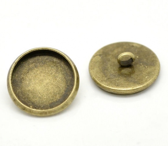 Picture of Zinc Based Alloy Cover Buttons Round Antique Bronze Cabochon Settings (Fits 12mm Dia.) 14mm( 4/8") Dia, 3 PCs