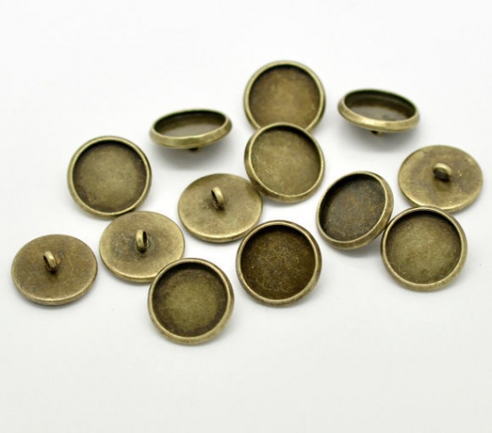 Picture of Zinc Based Alloy Cover Buttons Round Antique Bronze Cabochon Settings (Fits 12mm Dia.) 14mm( 4/8") Dia, 3 PCs