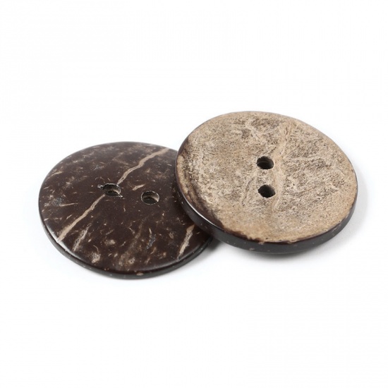 ココナッツの殻 縫製 ボタン 2つ穴 円形 ブラウン 25mm 直径、 50 個 の画像