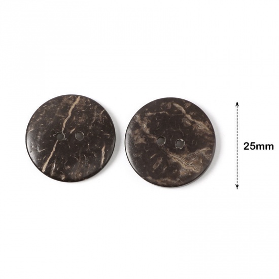 Picture of Coconut Shell Sewing Buttons Scrapbooking 2 Holes Round Brown 25mm(1") Dia, 50 PCs