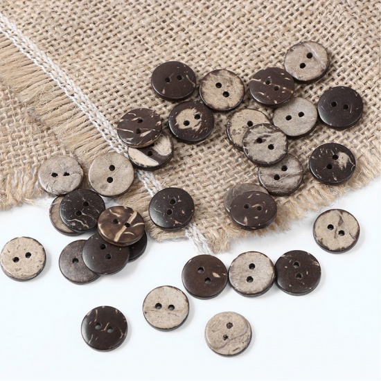 ココナッツの殻 縫製 ボタン 2つ穴 円形 ブラウン 13mm 直径、 200 個 の画像