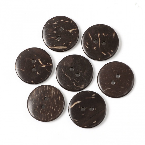 Picture of Coconut Shell Sewing Buttons Scrapbooking 2 Holes Round Brown 20mm( 6/8") Dia, 100 PCs