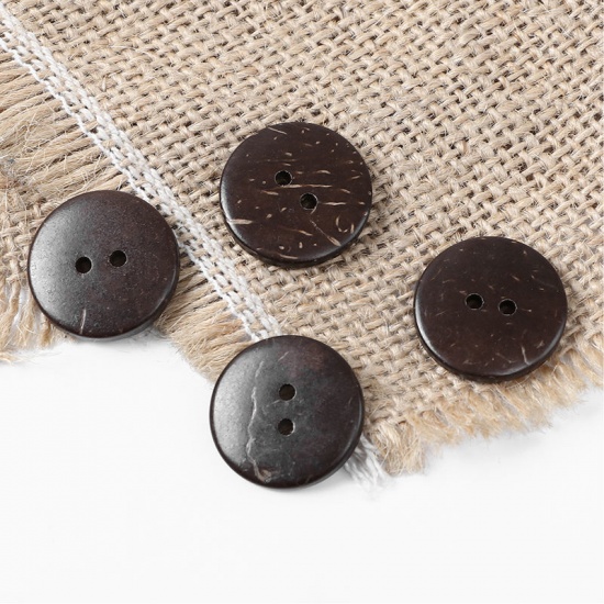ココナッツの殻 縫製 ボタン 2つ穴 円形 ブラウン 20mm 直径、 100 個 の画像
