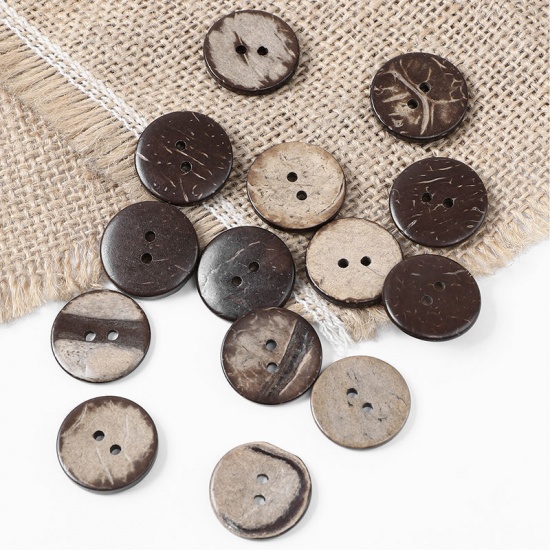 ココナッツの殻 縫製 ボタン 2つ穴 円形 ブラウン 20mm 直径、 100 個 の画像