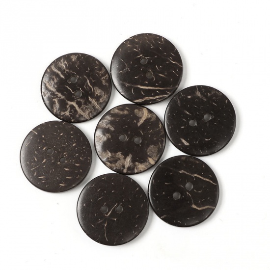 Picture of Coconut Shell Sewing Buttons Scrapbooking 2 Holes Round Brown 23mm( 7/8") Dia, 100 PCs 