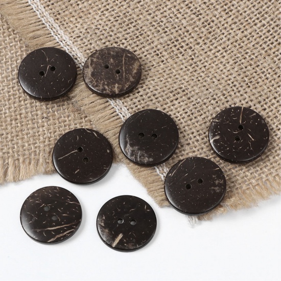 ココナッツの殻 縫製 ボタン 2つ穴 円形 ブラウン 23mm 直径、 100 個 の画像