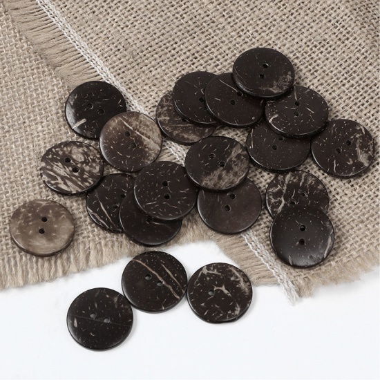 Picture of Coconut Shell Sewing Buttons Scrapbooking 2 Holes Round Brown 23mm( 7/8") Dia, 100 PCs 