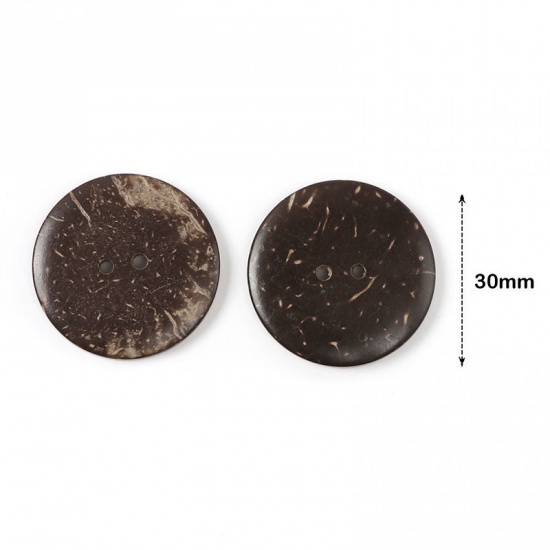 Picture of Coconut Shell Sewing Buttons Scrapbooking 2 Holes Round Brown 3cm(1 1/8") Dia, 30 PCs