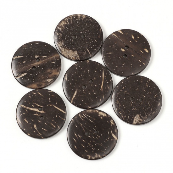 ココナッツの殻 縫製 ボタン 2つ穴 円形 ブラウン 3cm 直径、 30 個 の画像