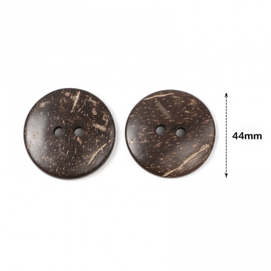 Picture of Coconut Shell Sewing Buttons Scrapbooking 2 Holes Round Brown 4.4cm(1 6/8") Dia, 20 PCs