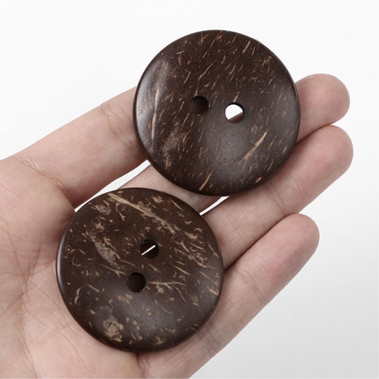 Picture of Coconut Shell Sewing Buttons Scrapbooking 2 Holes Round Brown 4.4cm(1 6/8") Dia, 20 PCs